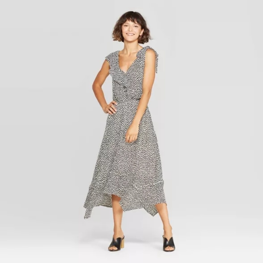 Women's Sleeveless Ruffle V-Neck A Line Midi Dress
